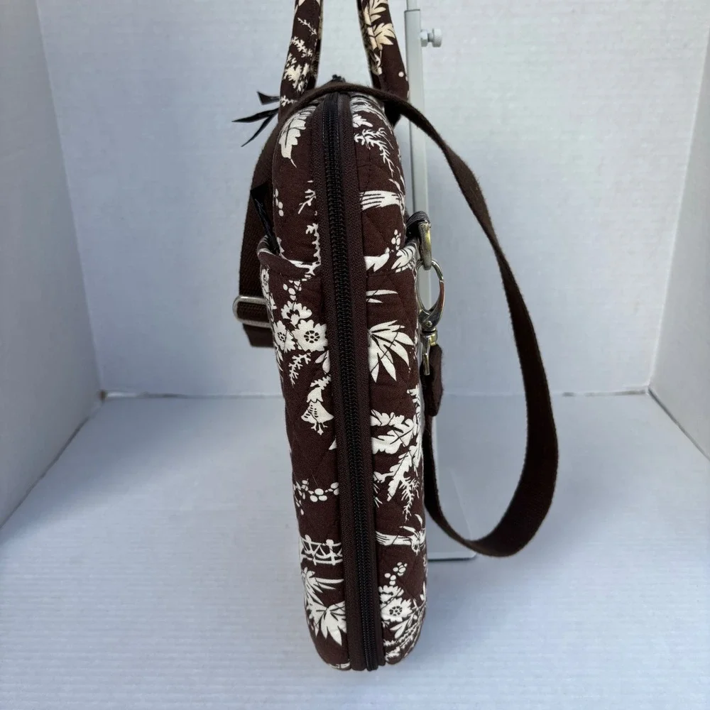 Vera Bradley Java Blue Quilted Laptop Messenger Bag Brown Floral Pagoda‎ Case